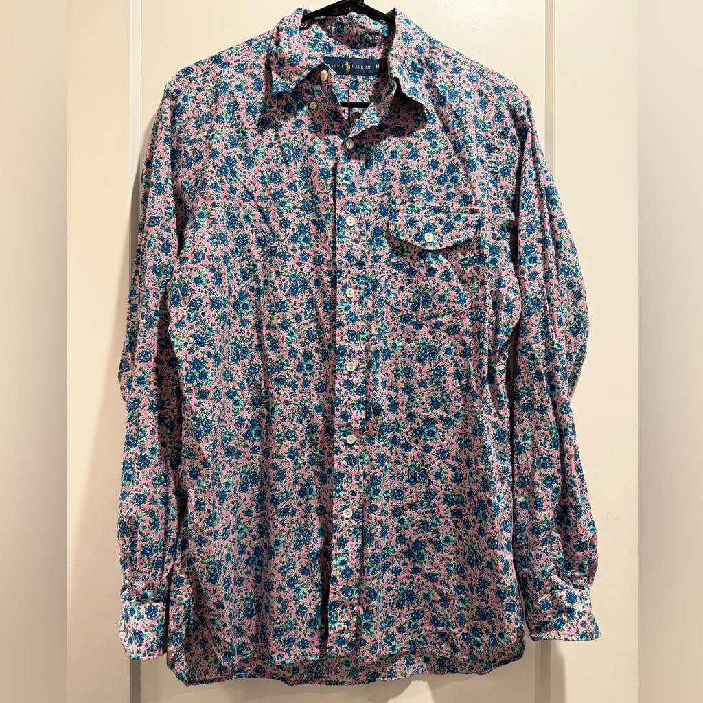 Ralph Lauren Floral Button Down Shirt - Blue And Pink Size M